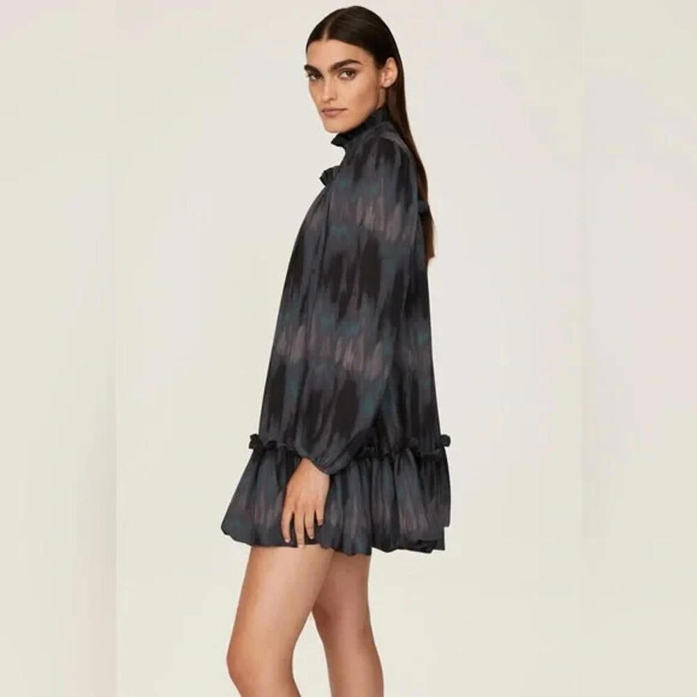 Toccin Baby Doll Tie Dye Shift Dress Gray High Neck Long Sleeves SZ 4 $395msrp - Picture 2 of 5